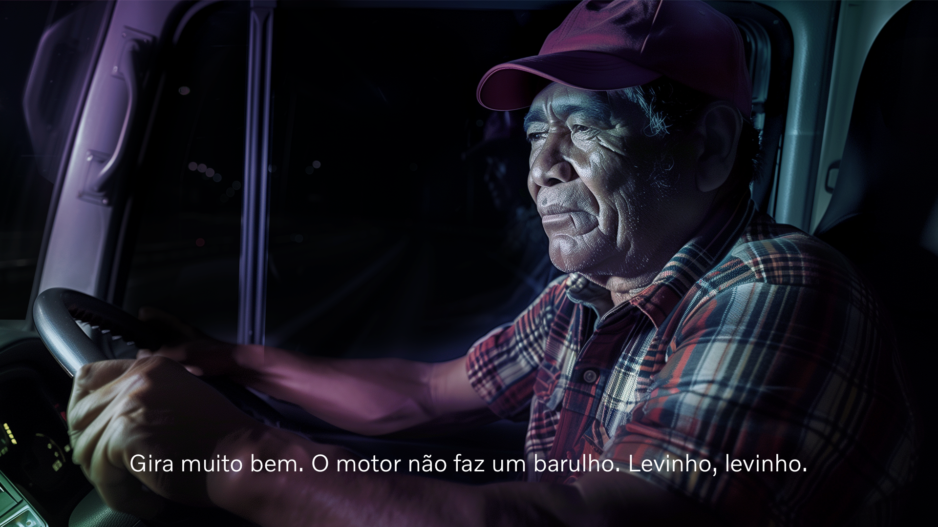 Original: É mostrada a reação do Carlos ao dirigir o caminhão.