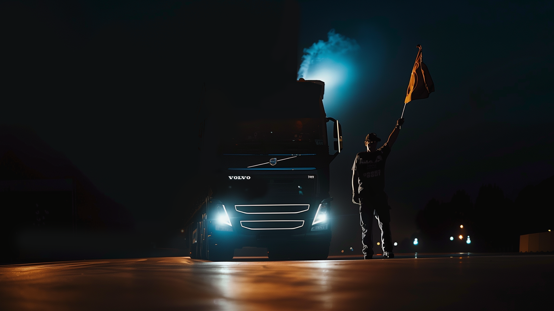 Original: A câmera fica em um ponto fixo onde se mostra o caminhão atravessando a linha de chegada.